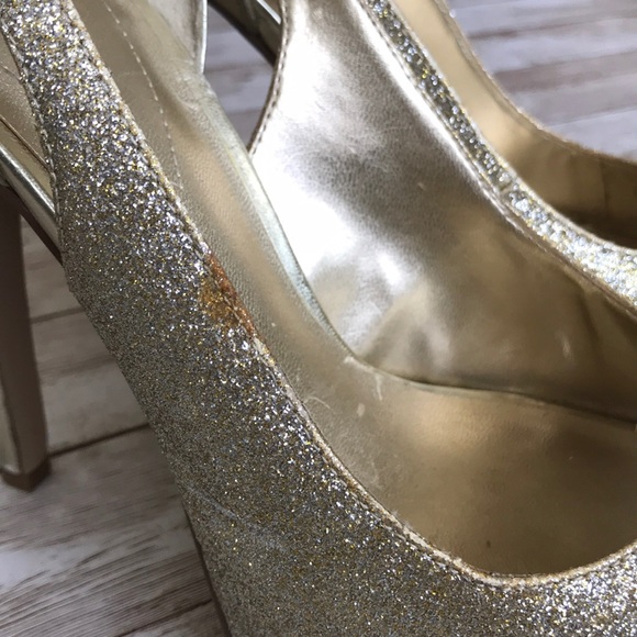 Guess Gold Glitter 5” Open Toe Heels in Size 10 - Picture 7 of 8